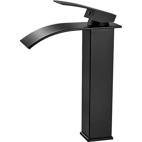 Robinet mitigeur cascade en acier inoxydable noir – Hauteur 232 mm – Cartouche céramique – Installation facile – Design anti-éclaboussures – Hklffja (1/9)