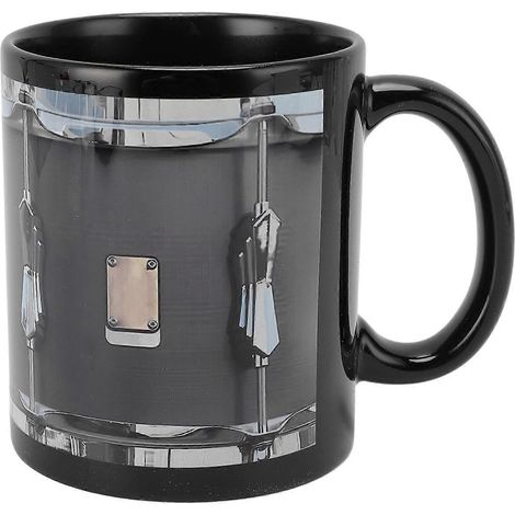 Lustiger Schlagzeuger-Becher, 325 ml, Keramik, Vintage, multifunktional, Schlagzeuger-Kaffeebecher für Musikliebhaber, Schwarz (1/4)