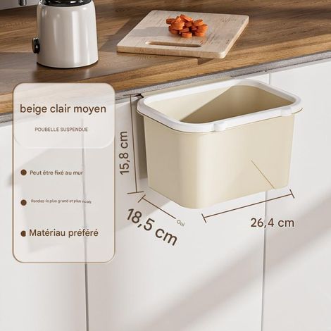 poubelle de cuisine moyenne (beige clair, fixation murale de cuisine) 27,5 cm de long, 22 cm de large, 17 cm de haut (1/4)