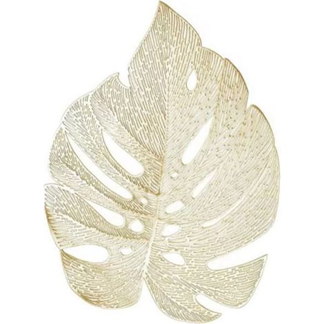 Lot de sets de table isolants en PVC résistant à la chaleur, forme de feuille creuse, couleur or. (1/5)