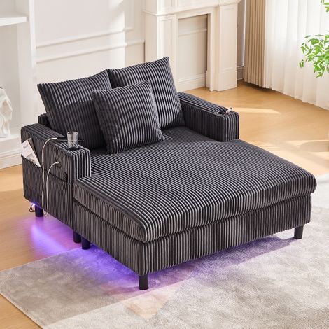 XXL Chaiselongue Liegesessel mit USB & Getränkehalter, 142x128x85 cm, gemütlicher Relaxsessel aus Cordstoff mit LED-Beleuchtung (1/5)