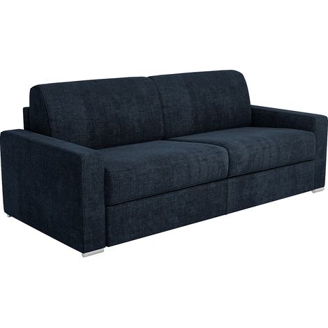 Canapé 4 places convertible express en tissu bleu - Couchage 160 cm - Matelas 18 cm CALITO (1/5)