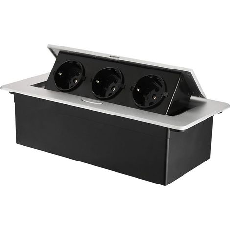 Prise encastrable escamotable 3 prises AC – Puissance 2500W – Design compact pour bureau et plan de travail – Installation facile (1/5)