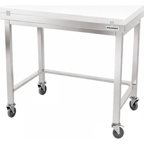 Table de travail en inox 1000x500 mm avec plaque de découpe blanche et renfort sur roulettes PREMIUM - GOLDINOX (1/4)