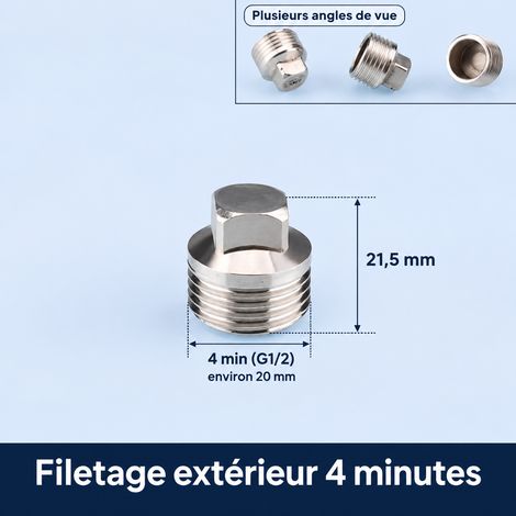 Bouchon mâle fileté 1/2 pouce en acier inoxydable réf 0742 – Livraison gratuite