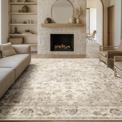 Beige Vintage Grand Tapis Salon Antidérapant Lavable en Machine 200x300cm Chambre Adulte Exterieur Interieur Salle a Manger Bureau Cuisine Poil Ras Decoration Chambrel