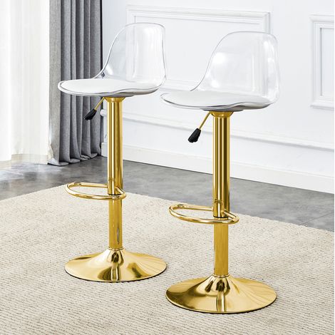 MEUBLIV Tabouret de bar réglable 40,5 cm transparent et doré – 2 pièces (1/5)