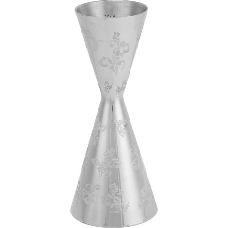 Doppelkopf-Cocktail-Jigger aus Edelstahl mit Streifen und Blättern, 30 ml oder 60 ml. (1/5)