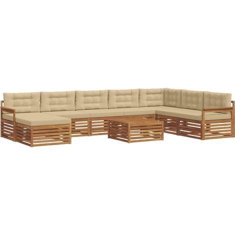 Conjunto de sofás de exterior con cojín 9 pcs Natural y Beige vidaXL (1/5)