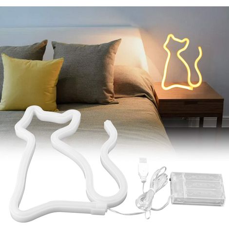 Enseigne lumineuse néon LED en forme de chat, décorative pour mariage ou fête, alimentation USB/piles, couleur chaude (1/5)