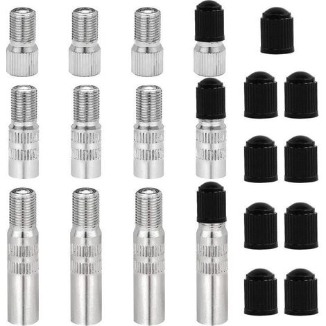 Jeu de 12 rallonges de valve en cuivre étamé avec embouts pour voiture, camion, caravane et fourgonnette (19, 27, 39 mm) (1/4)