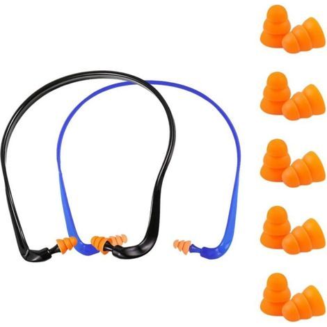 Packung mit 2 Ohrstöpseln inklusive 5 Paar Ersatz-Ohrstöpseln, 14 x 14 x 1 cm, 4 cm Ohrstöpsel-Kopfbügel, Geräuschreduzierung (SNR 25 dB), druckfrei (1/5)