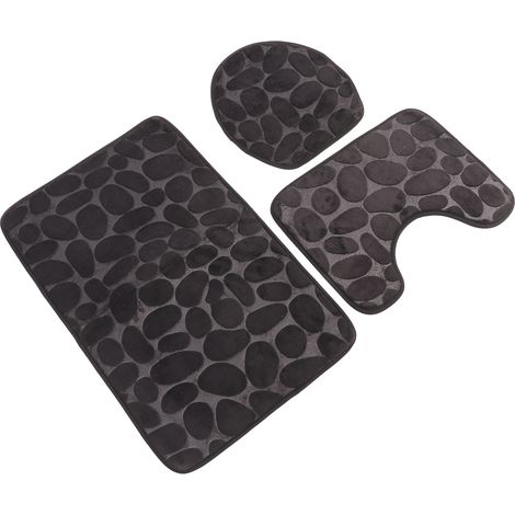 Ensemble de 3 tapis de bain en forme de U, tapis de toilette profilé, couvre-abattant, tapis de bain absorbant et antidérapant pour l'apprentissage de la propreté, pour enfants et adultes, noir (1/5)