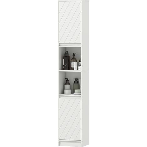 Meuble colonne salle de bain 2 portes 2 compartiments ouverts rangement blanc 30x24x170 cm