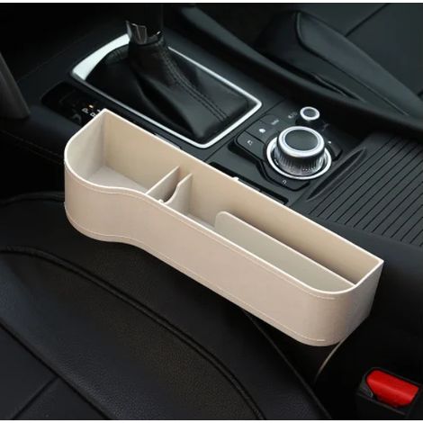 (Beige gauche) Boîte de rangement pour siège auto, pochette de rangement pour fente de siège, organisateur universel pour siège auto, porte-cartes, téléphone et clés (1/4)