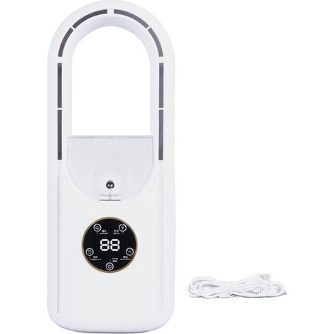 Ventilador sin aspas de 6 velocidades, depósito de 100 ml, bruma refrescante, USB silencioso, color blanco, para mesa - KZQ (1/5)