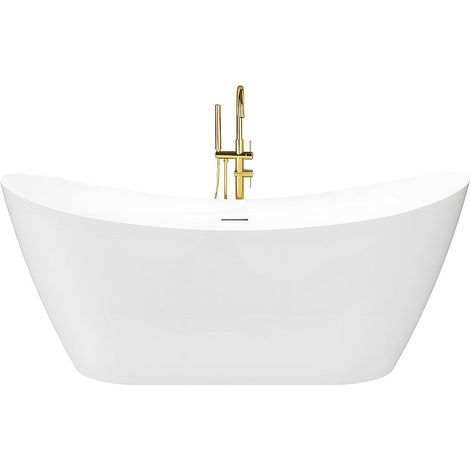 Vasca Bagno Da Terra Rea Ferrano Slim 170 White With Brushed Gold Plug Cap