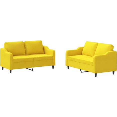Maison Exclusive - Set di Divani 2 pz con Cuscini Giallo Chiaro in Tessuto (1/5)