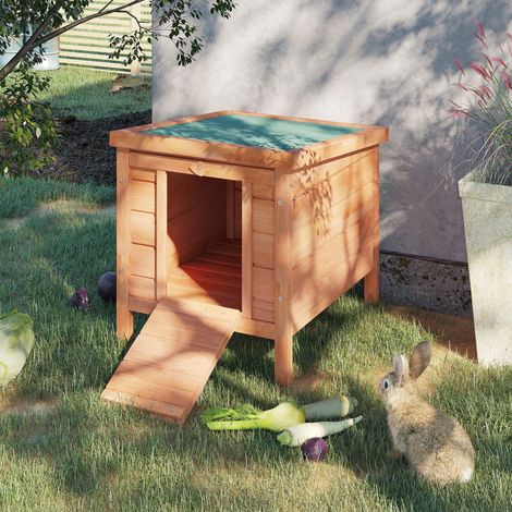 Clapier à lapin cage à lapin avec rampes/porte. toit ouvrant et étanche - en bois de sapin naturel et vert