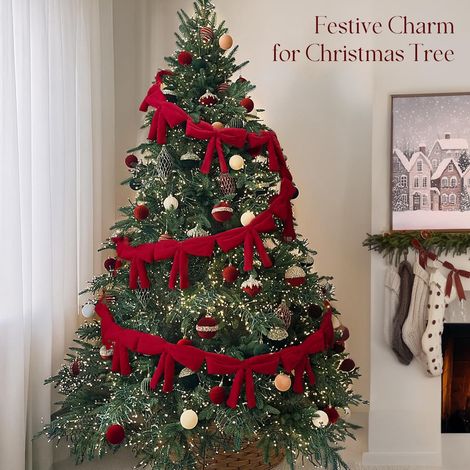 Guirlande De Nœuds Papillon En Velours Rouge - 180 Cm - Décoration Intérieure Pour Noël Et Fêtes - 6 Pièces (1/5)