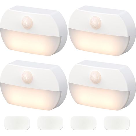 Veilleuse, lot de 4, alimentée par piles, avec fonction de détection de présence humaine, convient aux couloirs, aux armoires et autres endroits. (1/5)