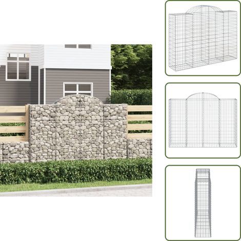 Gabione mit Hochbogen 200x50x140/160 cm Verzinktes Eisen - Gabionenkorb - Gabionenwände - Gartendekoration - Gartenzubehör - Zaun