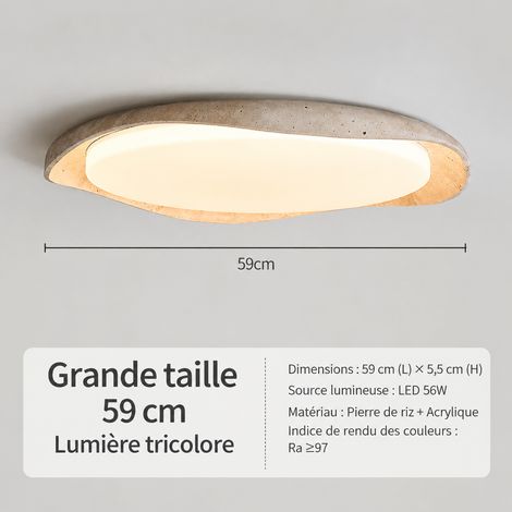 Plafonnier LED wabi-sabi travertin jaune bois massif diamètre 59 cm lumière 3 couleurs, IRC 80-90, 3 kg – Livraison gratuite