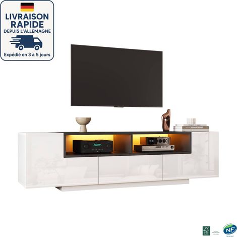 MODFU - Mobile TV LED bianco con contenitore, 2 ante e 1 cassetto, mobile TV lucido adatto per 75 pollici, 180×40×48 cm, bianco (1/5)