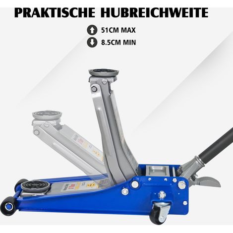 Cric hydraulique plat double pompe 3T avec pédale, chariot de levage en acier à double piston rapide, 3 tonnes (6600 lbs), bleu argenté (1/5)