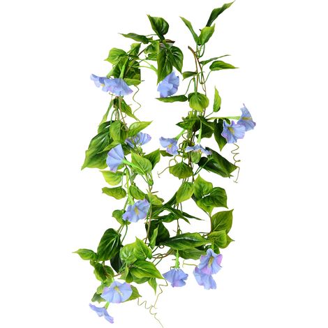 Guirlande Fleurs Artificiales Liseron Bleu, 2.3m, Décoration Intérieure Extérieur, Tissu Soie Plastique, Fausses Plantes Feuilles Vertes -KZQ (1/2)