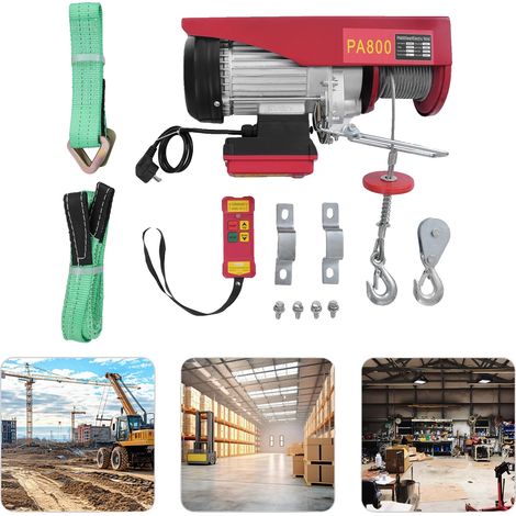 Cabrestante eléctrico, capacidad de elevación de 800 kg, control remoto inalámbrico, color rojo. (1/5)