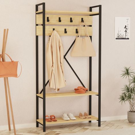 Appendiabiti Celiera, 7 Ganci, Installazione a Terra, Colore Struttura Nero, 180h cm Marrone Antracite (1/4)