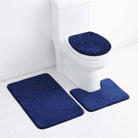 3pcs Tapis de bain, flanelle, mousse à mémoire de forme, contour en U, antidérapant, pour salle de bain (1/4)