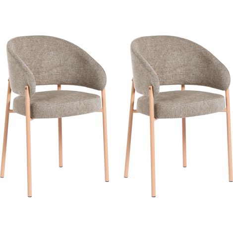 Set of 2 Dining Chairs Taupe Fabric Upholstery Curved Metal Legs Heat Transfer Base Dining Room ZANE (1/5)