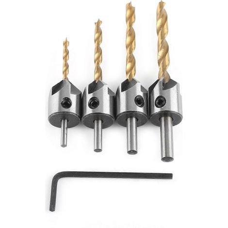 Foret à fraiser, foret de menuisier, queue ronde avec clé hexagonale (4 pièces, 3-6 mm)
