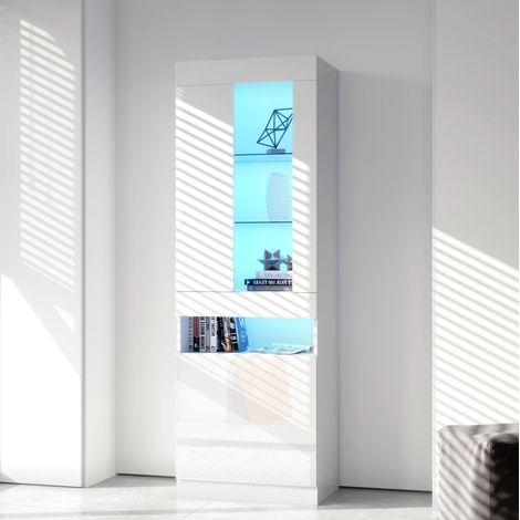 Vetrina LED da terra 50 x 40 x 180 cm in pannello truciolare bianco HAVRYA (1/5)