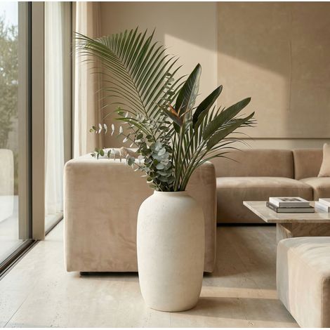 Macetero redondo decorativo para interior y exterior 30 x 51 cm blanco de óxido de magnesio REDOM (1/5)