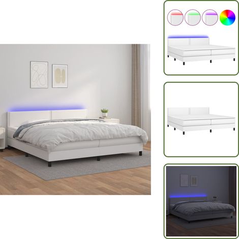 Sommier à lattes de lit avec matelas et LED Blanc 200x200 cm - Lit Plateforme - Lit Design - Lit Moderne - Lit Capitonné - Sommier Tapissier
