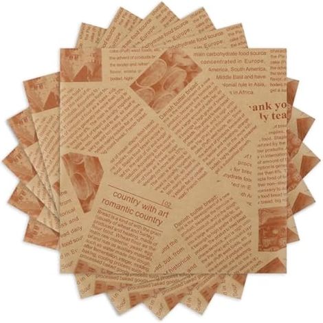 200pcs papier emballage alimentaire 22x22cm, papier journal alimentaire, papier ciré, papier kraft alimentaire sulfurisé pour Sandwich, Frites, burger (100) (1/4)