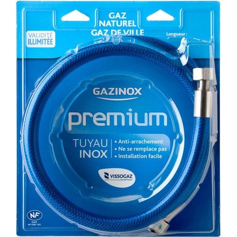 Tuyau flexible inox pour gaz naturel – Longueur 1.5m – Filetage plomberie – Validité illimitée – Garantie à vie – Gazinox (1/3)
