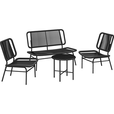 Set 4 Pezzi Salotto da Giardino con Divano 2 Sedie con Tavolino in Rattan e Metallo Nero (1/5)