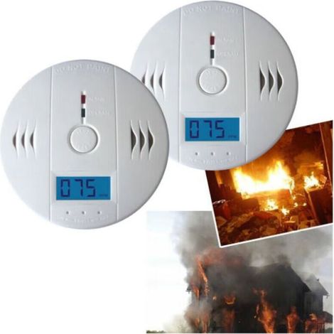 Pack of 2 CO gas detectors, CO detectors, carbon monoxide detectors with LCD screen (1/4)