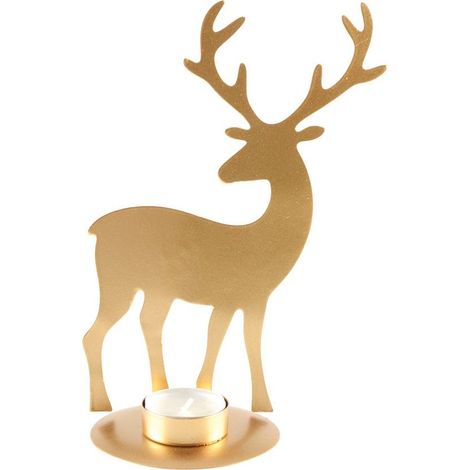 Bougeoir Photophore en Métal Doré Forme Cerf pour Décoration de Table Noël 13,5x9x20,5 cm - PANGIVO (1/3)