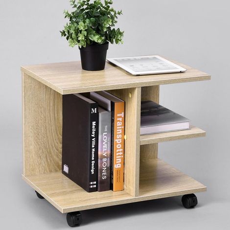 Tavolino Salotto Multifunzione Porta TV Riviste Comodino con Ruote Legno Beige (1/5)