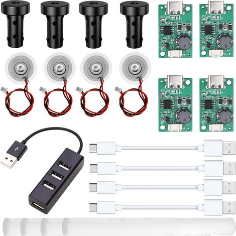 4 pièces Kit humidificateur, module atomiseur ultrasonique avec support, disque atomiseur, mèches en coton, câble d'extension USB, câble USB vers Type-C (1/5)