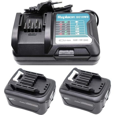 2X BL1041B 4,0Ah Batterie avec Chargeur 10.8V-12V DC10WD DC10SB pour Makita 12V Batterie BL1015 BL1041B BL1021B BL1016 4000mAh (1/5)