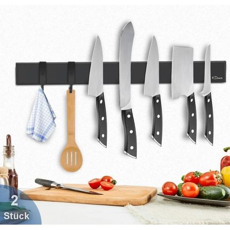 2er Set Dmore Magnetleiste Messer mit 3 Haken 40cm Schwarz (1/5)