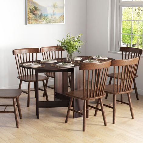 Tavolo da Pranzo Pieghevole, Scrivania Richiudibile Salvaspazio con 2 Ribalte Ovale per 6 Persone, Tavolo Cucina a Ribalta, Ideale per Soggiorno, Casa, Ufficio, 163x80x75 cm, Marrone (1/5)