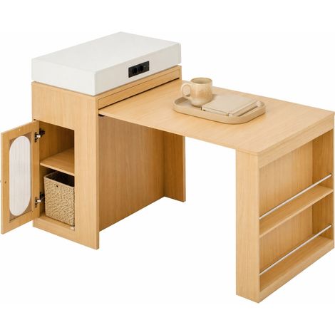 ELVMI Ausziehbarer Tisch für 3-4 Personen mit 1 Schublade, 4 Fächern, Steckdosen und Rollen für Küche und Esszimmer (1/5)