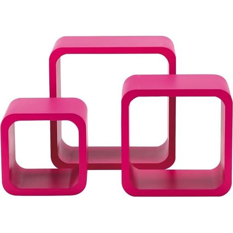 King Home SET 3 PZ (cm 17x17x15 + 22x22x15 + 27x27x15) MENSOLA QUADRA STONDATA FUCSIA CARTONE DA 4 PEZZI (1/4)